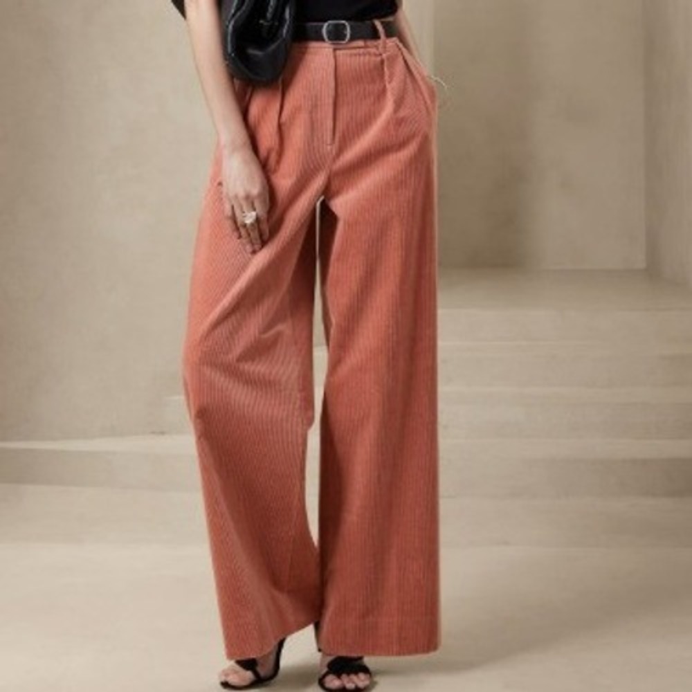 BANANA REPUBLIC NWT Women's 16 Pink High Waisted Rivoli‎ Wide Leg Corduroy Pants